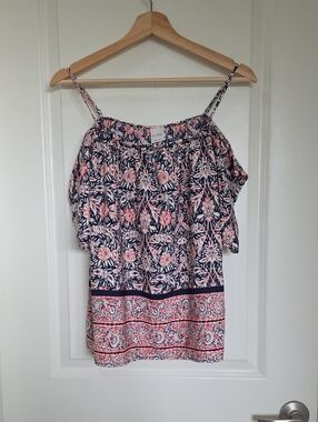 Kaileigh Navy and Pink Floral Off-Shoulder Camisole